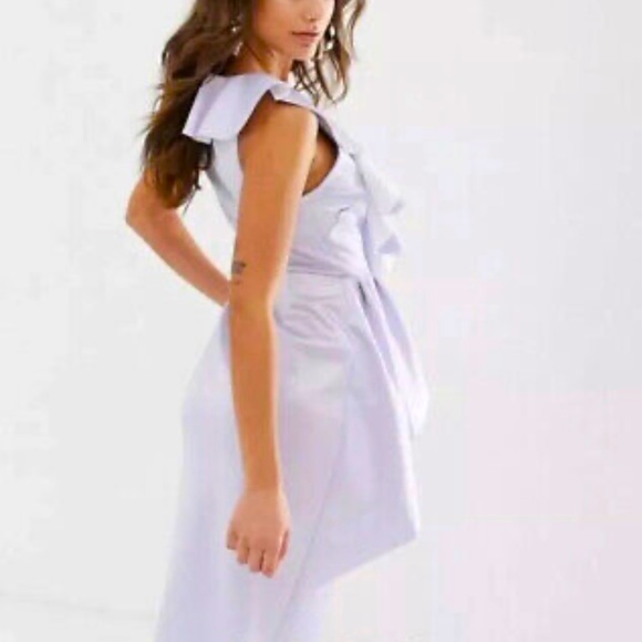 ASOS DESIGN plunge ruffle midi dress with waterfall skirt Cosmic sky, Size US 4 - Picture 3 of 7